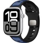 AktarMobile Apple Watch 6 5 4 3 2 1 Se 42 44 mm Uyumlu Silikon Kordon Çift Renkli Premium Spor Tasarım Kayış - Lacivert - Siyah - 42 - 44 mm