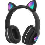 Aktarmobile Kablosuz Kedi Kulağı Tasarımlı LED Işıklı Mikrofonlu Kulak Üstü Bluetooth Kulaklık - Siyah