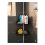 aktaş home Siyah 2 Katlı Banyo Köşeliği Şampuanlık Köşelik Banyo Rafı Düzenleyici Raf Vidalı - Yapışkanlı