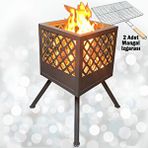Aktepe Group Ateş Çukuru 2 Adet Mangal Izgaralı Bahçe Şöminesi Barbekü Soba Firepit Ateş Çanağı