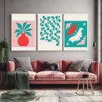 Aktüel Matisse - Boho - Art Deco - Soyut - Doğa ( 3 Lü Çerçevesiz ) Poster - Afiş - Tablo KR2C00131/