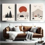 Aktüel Matisse - Boho - Art Deco - Soyut - Doğa ( 3 Lü Çerçevesiz ) Poster - Afiş - Tablo KR2C00199/