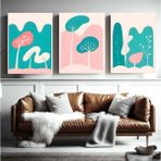 Aktüel Matisse - Boho - Art Deco - Soyut - Doğa ( 3 Lü Çerçevesiz ) Poster - Afiş - Tablo KR2C00312/