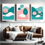 Aktüel Matisse - Boho - Art Deco - Soyut - Doğa ( 3 Lü Çerçevesiz ) Poster - Afiş - Tablo KR2C00633/