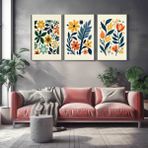 Aktüel Matisse - Boho - Art Deco - Soyut - Doğa ( 3 Lü Çerçevesiz ) Poster - Afiş - Tablo KR2C00673/