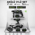 Akülü 3’Lü Set 20V Kömürsüz Darbeli Matkap Kırıcı Delici Avuç Taşlama Çift Akülü 5.0Ah Somun Sökme