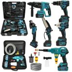 Akülü 6 Lı Grup Set ( 5li Makina Seti Avuç Taşlama,kırıcı Delici,somun Sıkma Sökme,vidalama,budama Testere + 58VF Akülü Kömürsüz Araç Yıkama Seti ) EEA431