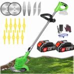 Akülü çim biçme makinesi, akülü çim biçme makinesi (2 x 4,0 A akü ve hızlı şarj cihazı), çim biçme makinesi/tekerlek kenarı kesici/mini çim biçme makinesi/çalı kesici, bahçe, avlu için 3 çeşit bıçak