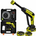 Akülü Yüksek Basınçlı Yıkama Makinesi, 2000W Motor Gücü, 7 Bar 203 PSI Basınç, 6 Farklı Püskürtme Modu, 5 Metre Hortum, Balkon Bahçe Oto ve Duvar Temizliği İçin Basınçlı Su Püskürtme Cihazı