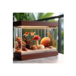 Akvaryum Işıklı 30 Cm Küçük Akvaryum & Hava Moturu Setli Mini Akvaryum Ahşap Mobilyalı Akvaryum