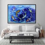 Akvaryum Yağlı Boya Dokulu Tablo 60X90 Gümüş Çerçeveli
