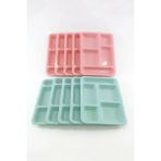 Akyüz Plastik Çocuk Tabldot Tabak 10 Adet-5 Bölmeli, Kreş, Anaokulu ve Ev KULLANIMI–22X32X3 cm (Pembe / Yeşil)