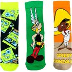 Al Bi 90Lık 3'lü Set Sünger Bob,Asterix ve Speedy Gonzales Temalı Pamuklu Soket Çorap - 37 - 44 - Çok Renkli