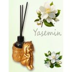 Al Ver Gülüm Yasemin Esanslı Oda Kokusu- Çubuklu Cam Şişe 50ML - Gold Renk Kedi Kız Figürlü Biblo Tasarım