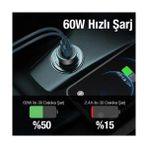 Ala Store 60W Turbo Araç Şarjı 2 Type-C Girişli Şarj Akım Korumalı Araç Çakmaklık Şarjı 12V-24V Araç Şarj - 1 Adet
