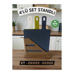 Alaca 4 Parça Standlı Kesme Tahtası Seti,Doğrama Tahtası,Ekmek Sebze Et Kesim Panosu ,BPA Free , Kaymaz