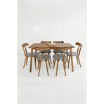Alaçatı Masif Ceviz Masa Takımı, 6 Adet Nesrin Ceviz Sandalye - 130x80 cm (Gri)