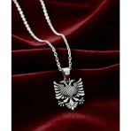Alaja Silver Silvari Silver Çift Başlı Kartal Arnavutluk Sembolü Parlak 925 Ayar Gümüş Kolye
