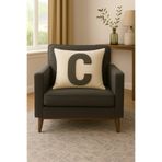 ALAMODECOR Krem, Antrasit Renk Punch Görünümlü Çift Taraflı Dijital Basılı C Harfi Kırlent Kılıfı 1 Ad 43X43