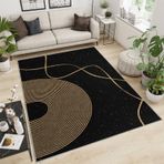 Alan Halısı 160 x 230 cm - Altın Tel Kemer Hatları İç Mekan Halısı, Yumuşak Polyester, Kaymaz, Oturma Odası ve Yatak Odası için Soyut Sanat Tasarımı 3D Ev Dekoru.
