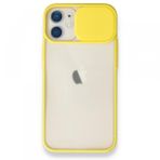 Alan Şanslı iPhone 11 Sarı Palm Buzlu Kamera Sürgülü Silikon Kılıf