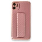 Alan Şanslı iPhone 12 Coco Karbon Standlı Kapak Pembe Cep Telefonu Kılıfı