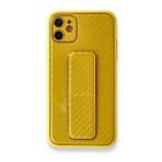 Alan Şanslı iPhone 12 Coco Karbon Standlı Kapak Sarı Cep Telefonu Kılıfı