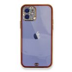 Alan Şanslı iPhone 12 Kırmızı Liva Taşlı Silikon Kılıf