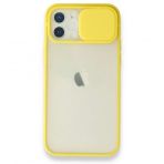 Alan Şanslı iPhone 12 Palm Buzlu Kamera Sürgülü Sarı Silikon Kılıf