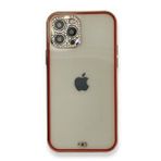 Alan Şanslı iPhone 12 Pro Kırmızı Liva Taşlı Silikon Kapak