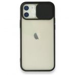 Alan Şanslı iPhone 12 Siyah Palm Buzlu Kamera Sürgülü Silikon Kılıf