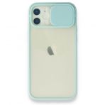 Alan Şanslı iPhone 12 Turkuaz Palm Buzlu Kamera Sürgülü Silikon Kılıf