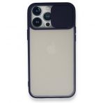 Alan Şanslı iPhone 13 Pro Max Palm Buzlu Kamera Sürgülü Lacivert Silikon Kılıf