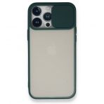 Alan Şanslı iPhone 13 Pro Max Palm Buzlu Kamera Sürgülü Yeşil Silikon Kılıf