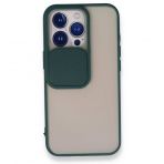 Alan Şanslı iPhone 13 Pro Palm Buzlu Kamera Sürgülü Yeşil Silikon Kılıf