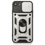 Alan Şanslı iPhone 7 Pars Lens Yüzüklü Gümüş Silikon Kılıf