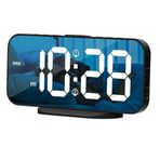 ALANAS Dijital çalar saat, çift alarmlı, aynalı LED yatak odası saatleri, büyük numaralı, ayarlanabilir parlaklık, erteleme, cep telefonu şarjı için 2 USB bağlantı noktası, 12/24 saat anahtarı.