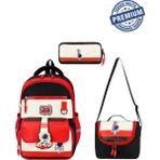 Alanç Gift Ultra Lüks Astronot Desen Premium Erkek Çocuk Ortopedik Ilkokul Çantası Termal Beslenme ve Kalemlik - Kırmızı
