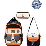 Alanç Gift Ultra Lüks Astronot Desen Premium Erkek Çocuk Ortopedik Ilkokul Çantası Termal Beslenme ve Kalemlik - Turuncu
