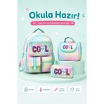 Alanç Gift Ultra Lüks Kore Tarzı Cool Tasarım Kız Çocuk Ilkokul Çantası Termal Beslenme Çantası ve Çift Bölmeli Kalemlik - Yeşil