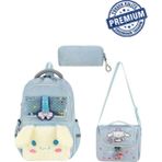 Alanç Gift Ultra Lüks Peluşlu Kız Çocuk Sırt Destekli Premium Ilkokul Çantası Termal Beslenme ve Kalemlik - Mavi