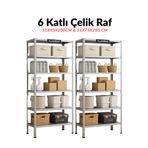 Alanraf Çelik Raf 6 Katlı 2'li 31X75X200 & 31X93X200CM Raf Sistemi, Depo Rafı, Arşiv Rafı, Kiler Rafı, Çok Amaçlı Raf