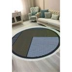 ALANUR AL4048-sckl-k-hali-yuvarlak Kaymaz Yıkanabilir Dijital Baskılı Salon Halısı Trend Saçaklı Yuvarlak Geometrik Al4048