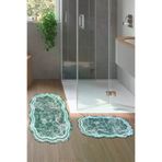 Alanur Home 203-ipek-klozet-1-D-Figürlü-Standart Lazer Kesim Djt 2 Li Yıkanabilir Kaymaz Taban Banyo Paspas Klozet Takımı 203 Figürlü Turkuaz