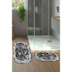 Alanur Home 203-ipek-klozet-2-D-Figürlü-Standart Lazer Kesim Djt 2 Li Yıkanabilir Kaymaz Taban Banyo Paspas Klozet Takımı 203 Figürlü Siyah