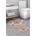 Alanur Home 410616-O Alanur Trend Kaymaz Taban Oval Saçaklı Dijital Banyo 2'li Klozet Takımı Pudra