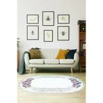 Alanur Home 900625-P-S-Oval Alanur Star Pamuk Tabanlı Saçaklı Dijital Halı Oval Mürdüm