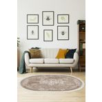 Alanur Home Alanur Trend Kaymaz Dod Tabanlı Saçaklı Dijital Yuvarlak Bej 160x160 cm Salon Halı