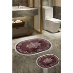 Alanur Home Alanur Trend Kaymaz Taban Oval Saçaklı Dijital Banyo 2'li Klozet Takımı Bordo 410616-O
