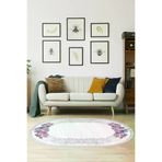 Alanur Home Alanur Yıldız Deri Tabanlı Saçaklı Dijital Halı Oval Mürdüm 700625-D-S-Oval